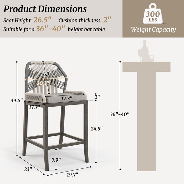 DYCANPO 26.5''H OUTDOOR COUNTER HEIGHT CHAIRS BOHO-STYLE SET OF 3 - SLATE GRAY
