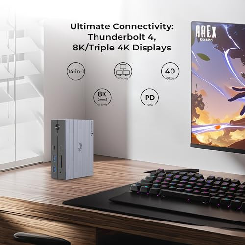 ROSEWILL 14-IN-1 THUNDERBOLT 4 CERTIFIED LAPTOP DOCKING STATION 8K - GRAY