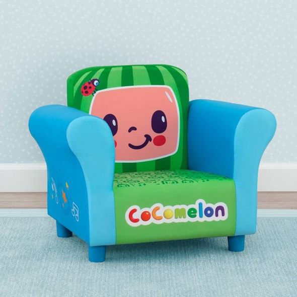DELTA CHILDREN UPHOLSTERED CHAIR, COCOMELON - BLUE/GREEN New DELTA CHILDREN UPHOLSTERED CHAIR, COCOMELON - BLUE/GREEN New