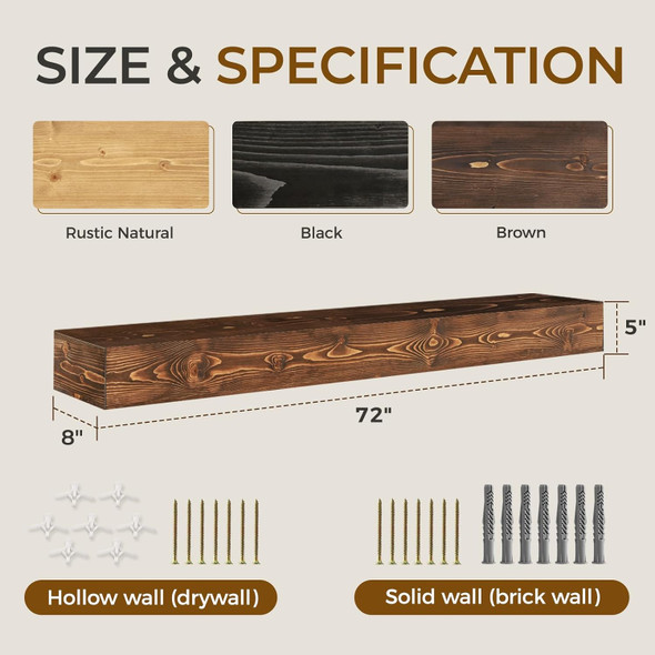 YLYHSST 72" FIREPLACE MANTEL 5'' THICK HANDMADE HOLLOW SOLID WOOD WALL FLOATING YLYHSST 72" FIREPLACE MANTEL 5'' THICK HANDMADE HOLLOW SOLID WOOD WALL FLOATING