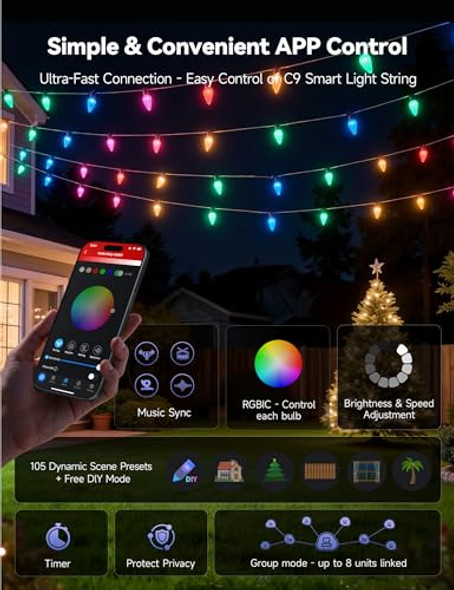 MINETOM SMART C9 CHRISTMAS LIGHTS OUTDOOR 150 LED 164FT MULTI - MULTI MINETOM SMART C9 CHRISTMAS LIGHTS OUTDOOR 150 LED 164FT MULTI - MULTI