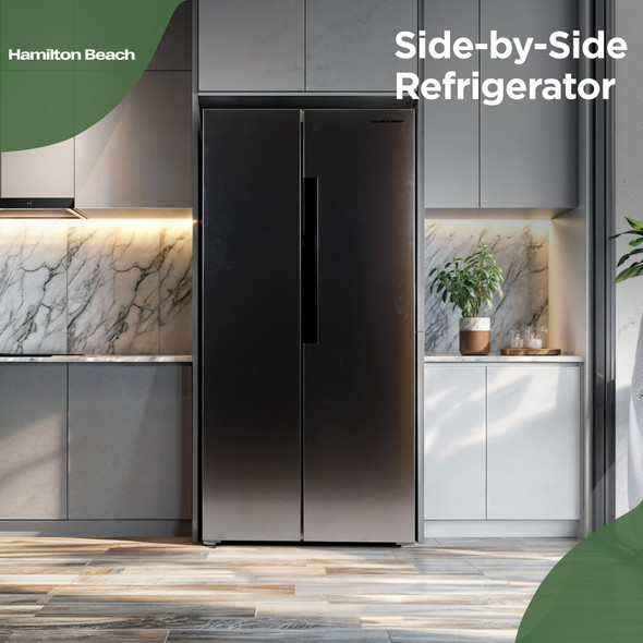 HAMILTON BEACH 15.6 CU. FT. SIDE BY SIDE STAINLESS REFRIGERATOR FREESTANDING New HAMILTON BEACH 15.6 CU. FT. SIDE BY SIDE STAINLESS REFRIGERATOR FREESTANDING New