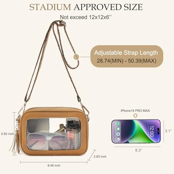 Loxomu Clear Crossbody Bag Stadium Approved Waterproof Purses Women Brown Loxomu Clear Crossbody Bag Stadium Approved Waterproof Purses Women Brown