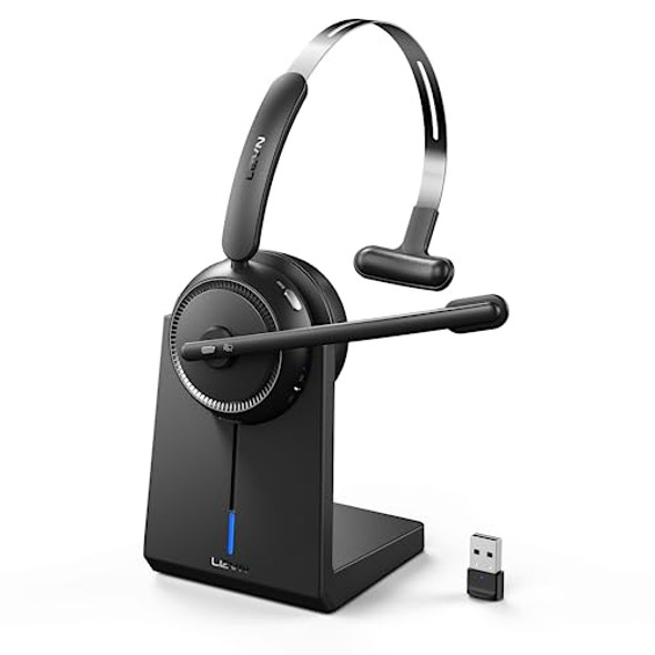 LEVN Wireless Headset 5.2 for Call Center, Bluetooth Headphones with Mic - Black