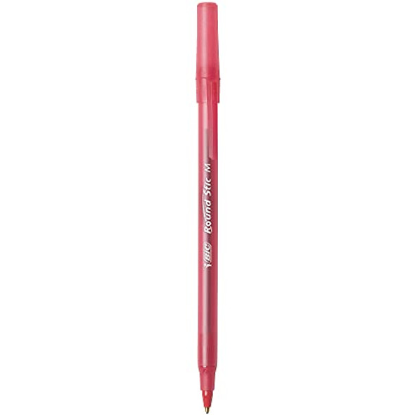 BIC ROUND STIC BALLPOINT PENS, MEDIUM POINT 1.0 MM, TRANSLUCENT BARREL - RED BIC ROUND STIC BALLPOINT PENS, MEDIUM POINT 1.0 MM, TRANSLUCENT BARREL - RED