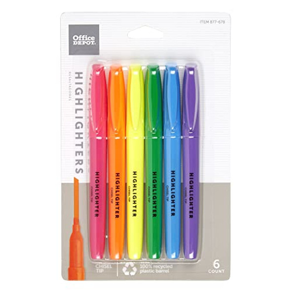 OFFICE DEPOT 100% RECYCLED PEN-STYLE HIGHLIGHTERS ASSORTED PACK OF 6 - MULTI New OFFICE DEPOT 100% RECYCLED PEN-STYLE HIGHLIGHTERS ASSORTED PACK OF 6 - MULTI New