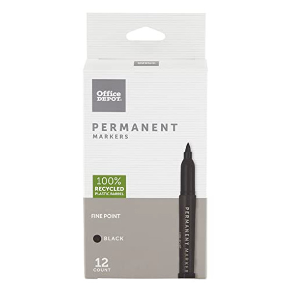 OFFICE DEPOT 100% RECYCLED PERMANENT MARKERS, FINE POINT, BLACK 12PK OD88669 New OFFICE DEPOT 100% RECYCLED PERMANENT MARKERS, FINE POINT, BLACK 12PK OD88669 New
