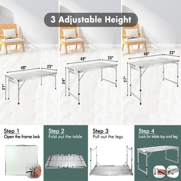 VILLEY 4FT FOLDING PORTABLE CAMPING TABLE LIGHTWEIGHT TABLE ADJUSTABLE LEGS