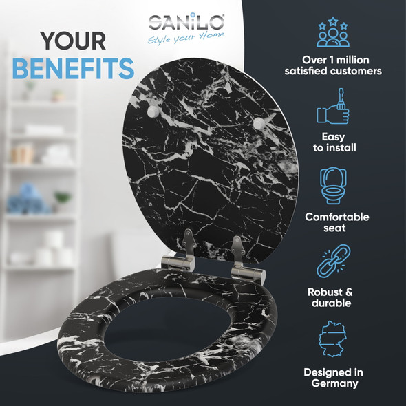 SANILO SOFT CLOSE TOILET SEAT ROUND - MARBLE BLACK New