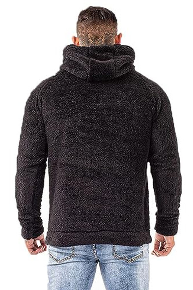 GINGTTO MENS SHERPA HOODIE SWEATER - SIZE: MEN XL - BLACK New