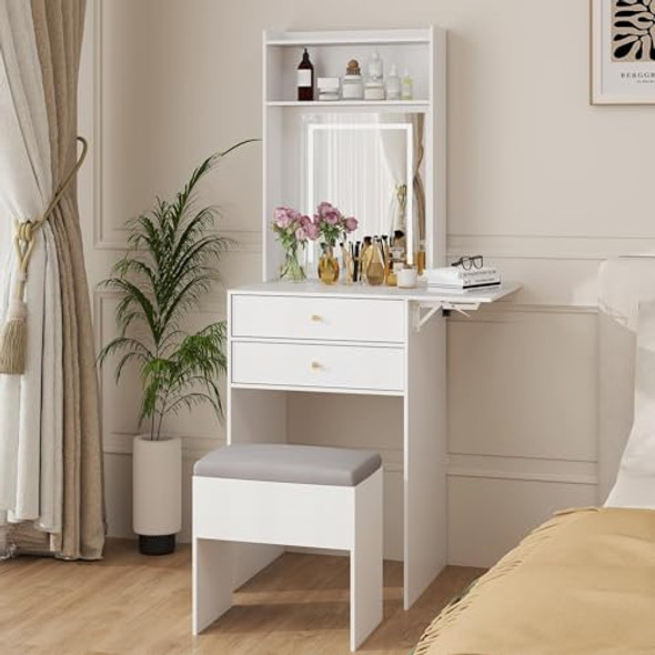 ARTETHYS Small Vanity Desk Set with 3 Adjustable Lighted Mirror and Storage ARTETHYS Small Vanity Desk Set with 3 Adjustable Lighted Mirror and Storage