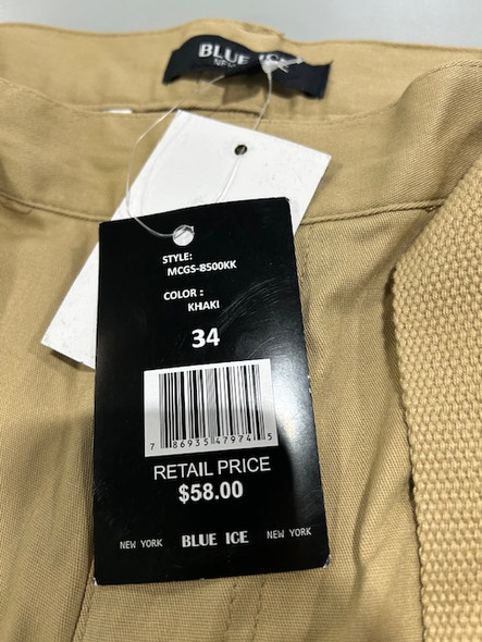 BLUE ICE NEW YORK CARGO SHORTS - SIZE: MEN 34 - KHAKI New BLUE ICE NEW YORK CARGO SHORTS - SIZE: MEN 34 - KHAKI New