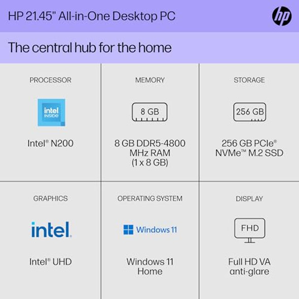 HP 22" All-in-One Desktop FHD N200 8GB 256GB SSD 22-DG0012 - WHITE