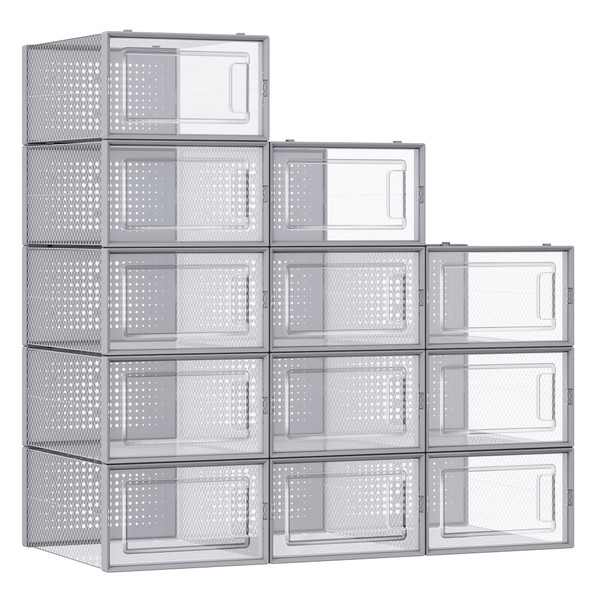 SONGMICS SHOE BOXES PACK OF 12 SHOE STORAGE ORGANIZERS ULSP006G12 - GRAY SONGMICS SHOE BOXES PACK OF 12 SHOE STORAGE ORGANIZERS ULSP006G12 - GRAY