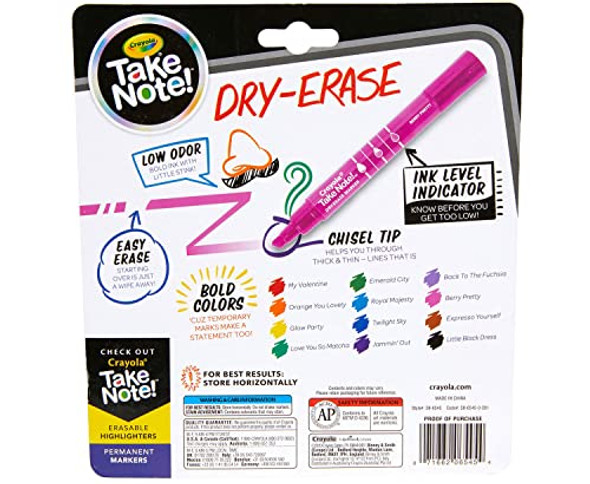 CRAYOLA DRY ERASE MARKERS 12CT TEACHER SUPPLIES CHISEL TIP WHITEBOARD 58-6545 CRAYOLA DRY ERASE MARKERS 12CT TEACHER SUPPLIES CHISEL TIP WHITEBOARD 58-6545