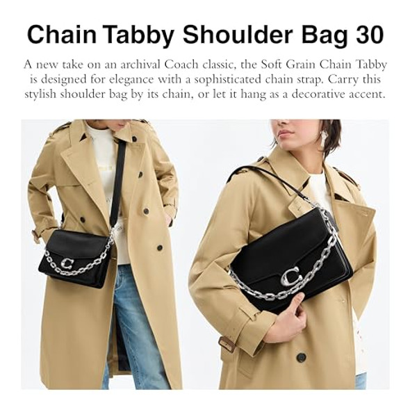 COACH SOFT GRAIN CHAIN TABBY SHOULDER BAG 30 - BLACK New COACH SOFT GRAIN CHAIN TABBY SHOULDER BAG 30 - BLACK New