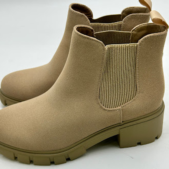 MEMON WOMEN'S CHELSEA BOOTS CASUAL CHUNKY HEEL SLIP ON ELASTIC - 8.5 - KHAKI New MEMON WOMEN'S CHELSEA BOOTS CASUAL CHUNKY HEEL SLIP ON ELASTIC - 8.5 - KHAKI New