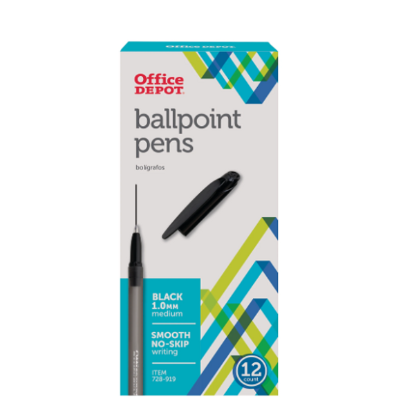OFFICE DEPOT BRAND TINTED BALLPOINT STICK PENS POINT 1.0 MM PACK OF 12 - BLACK New OFFICE DEPOT BRAND TINTED BALLPOINT STICK PENS POINT 1.0 MM PACK OF 12 - BLACK New