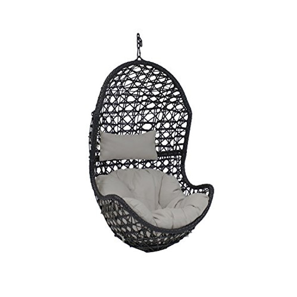SUNNYDAZE CORDELIA RESIN WICKER HANGING EGG CHAIR AJ-772 - GRAY CUSHIONS