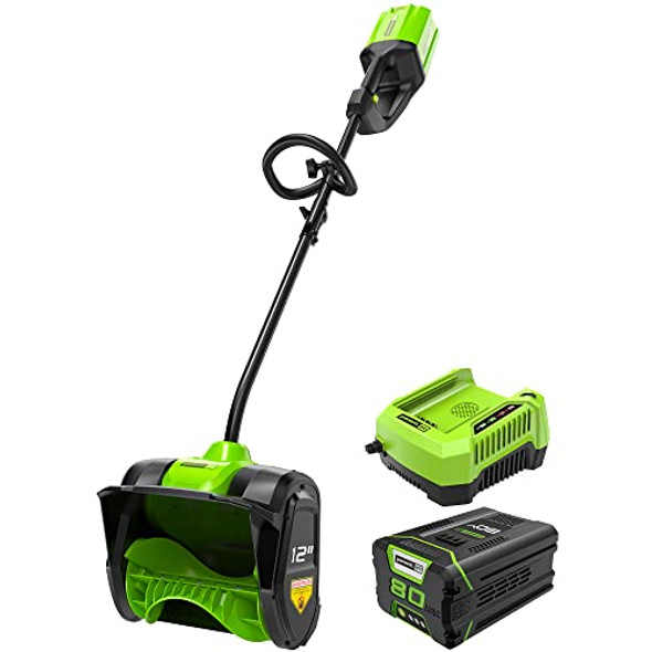 GREENWORKS 80V 12” BRUSHLESS CORDLESS SNOW SHOVEL 2.0AH BATTERY/CHARGER - GREEN