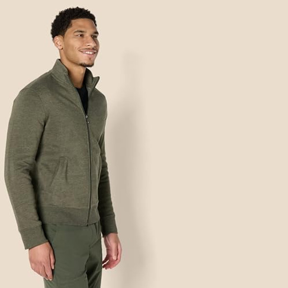 Amazon Essentials Men's Sweatshirt Mock Neck Fleece Zip Up Olive Heather M New Amazon Essentials Men's Sweatshirt Mock Neck Fleece Zip Up Olive Heather M New