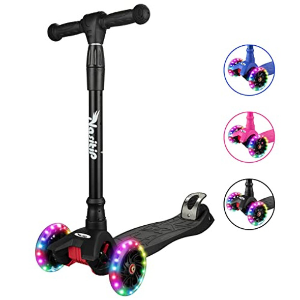 Scooters for Kids 3-12 Years Old, 4 Adjustable Height, 3 Light Up Wheels - Black Scooters for Kids 3-12 Years Old, 4 Adjustable Height, 3 Light Up Wheels - Black