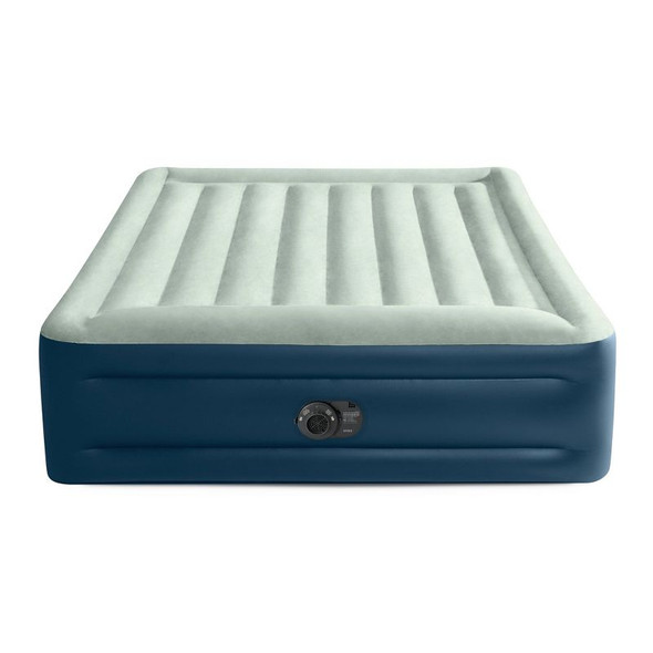 INTEX ELEVATED 18" PILLOW REST QUEEN AIR MATTRESS, INTERNAL PUMP, OFF-WHITE/BLUE