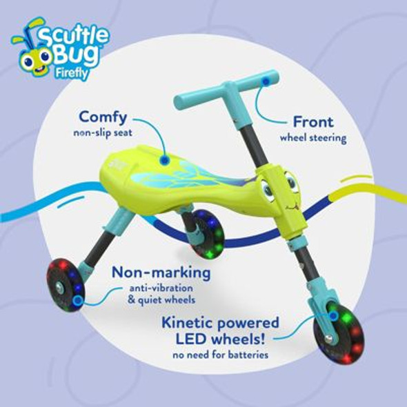 MOOKIE SCUTTLEBUG FIREFLY RIDE-ON WITH MOTION-POWERED LIGHT-UP WHEELS MOOKIE SCUTTLEBUG FIREFLY RIDE-ON WITH MOTION-POWERED LIGHT-UP WHEELS