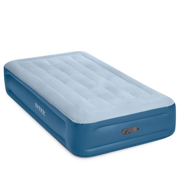 INTEX MID RISE HEXBEAM 14" ELECTRIC PUMP TWIN AIR MATTRESS PVC - BLUE