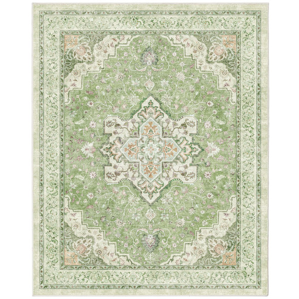 MARSAIL 8X10 MACHINE WASHABLE AREA RUG, SOFT & SLIP-RESISTANT - GREEN