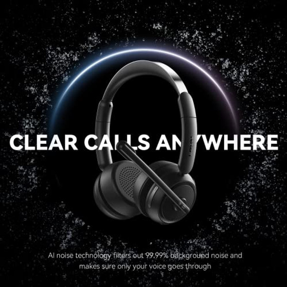 LEVN Wireless Headset with Mic for Work BLUETOOTH NOISE CANCELLING - BLACK