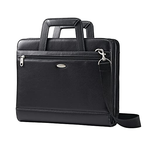 SAMSONITE VINYL 3-RING PADFOLIO WITH HANDLES AND SHOULDER STRAP - BLACK