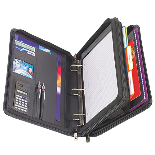 SAMSONITE VINYL 3-RING PADFOLIO WITH HANDLES AND SHOULDER STRAP - BLACK