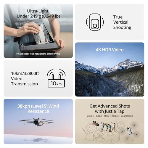 DJI Mini 3 (DJI RC), Lightweight 3x Mechanical Gimbal Drones with Camera 4K