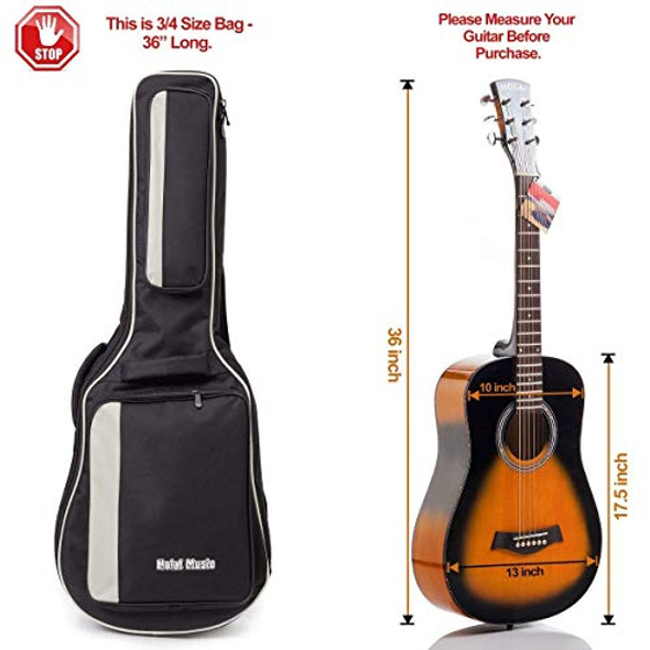 HOLA MUSIC ACOUSTIC AND CLASSICAL GUITARS GIG BAG 3/4 SIZE (36 INCH) - BLACK