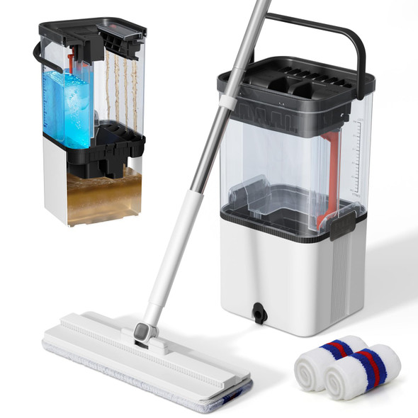 MIDYB MOP AND BUCKET SET,MOP, WRINGER SET,AUTOMATIC SEPARATES DIRTY - WHITE