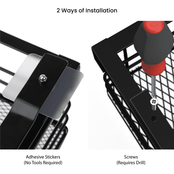 HOME ZONE 11"W STEEL MESH BASKET UNDER SHELF CABINET PULL-OUT - BLACK