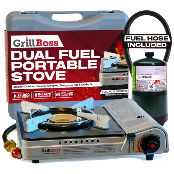 Grill Boss Dual Fuel Camp Stove for Camping Emergencies, 90057GB - Black