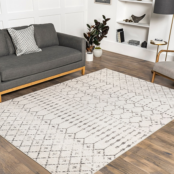 NULOOM BLYTHE 8 X 8 POLYPROPYLENE GEOMETRIC MOROCCAN AREA RUG - GRAY New