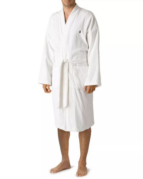 POLO RALPH LAUREN MEN'S KIMONO COTTON VELOUR ROBE - SIZE: MEN XL - WHITE New
