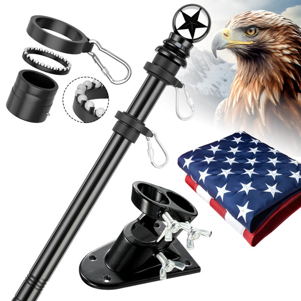 HANGMAICOME AMERICAN FLAG POLE KIT 5FT HEAVY DUTY STAINLESS STEEL FLAGPOLE BLACK