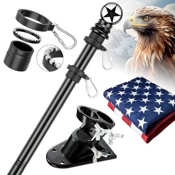 HANGMAICOME AMERICAN FLAG POLE KIT 5FT HEAVY DUTY STAINLESS STEEL FLAGPOLE BLACK