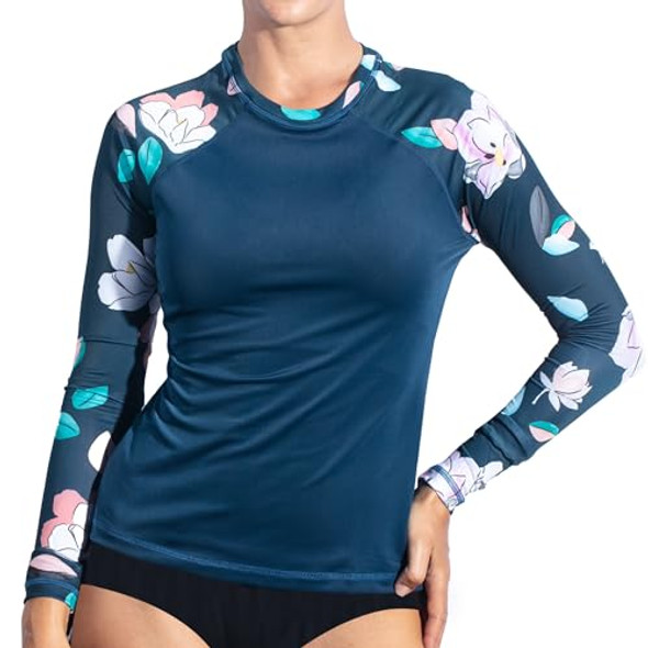 KANU SURF WOMENS KERI LONG-SLEEVE UPF 50+ RASHGUARD SIZE: WOMEN L DARREN NAVY New