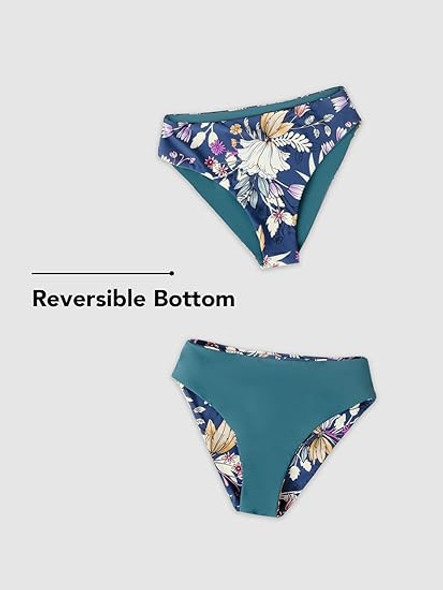 CUPSHE 2 PC REVERSIBLE LACE UP SWIMSUIT - SIZE: WOMEN M - TEAL AND FLORAL New