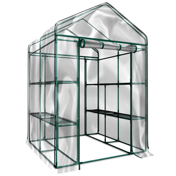 Greenhouse - Walk in Greenhouse with 8 Sturdy Shelves and PVC Cover New