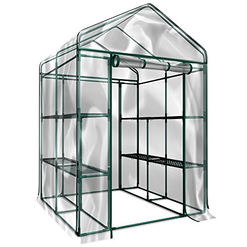 Greenhouse - Walk in Greenhouse with 8 Sturdy Shelves and PVC Cover New