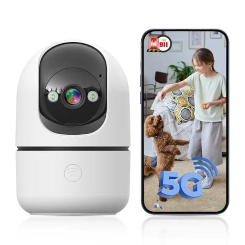 JWQPO Indoor Camera 5G, 2.4G WiFi Security Instant 911 Alert, 360° Pan/Tilt