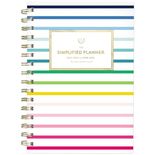 AT-A-GLANCE Planner 2025-2026 Academic, Ley, Monthly, Flex Cover, Happy Stripe New