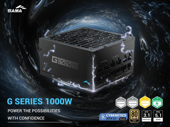 SAMA G1000W ATX 3.1 Power Supply, 80 PLUS Gold & Cybenetics Platinum Certified,