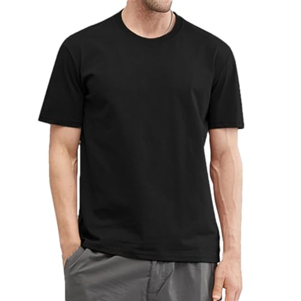 MENS ROUND NECK SOLID COLOR CLASSIC SHORT SLEEVED T-SHIRT SIZE: 3XL - BLACK